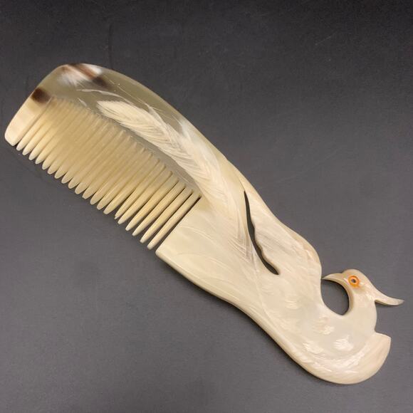Handcrafted Other - Antistatic Ox Horn Hair Comb Hand Carved Peacock Phoenix